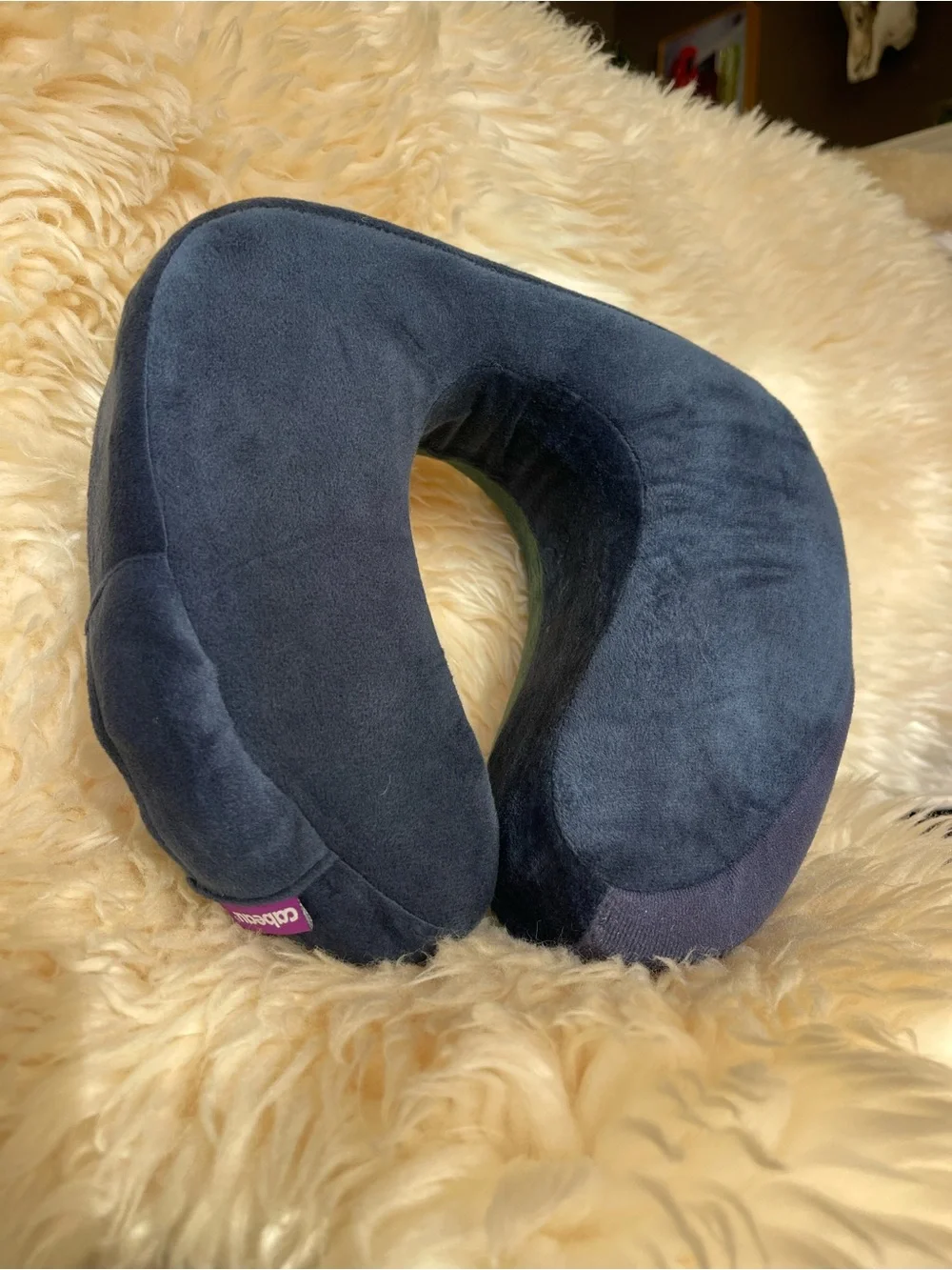 Plush U-Shape Neck Pillow in Navy and Forest Green